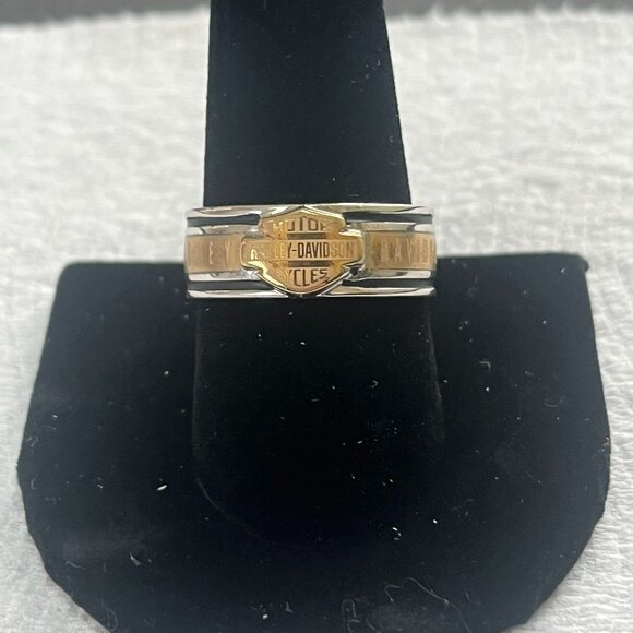HARLEY DAVIDSON SILVER & GOLD BAR & SHIELD BAND MENS RING